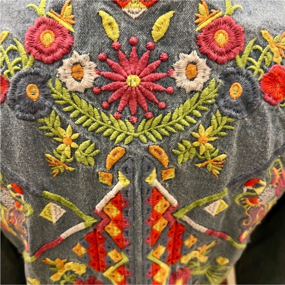 Free People Embroidered Denim Jacket with Floral Accents - Picture 3 of 4